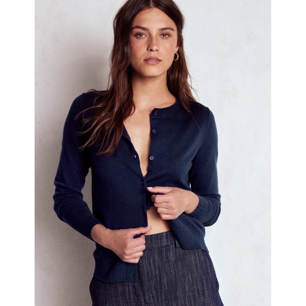 NWT Boden Navy Blue Cotton Blend Button Front Cardigan Sweater WU053 US 2 UK 6